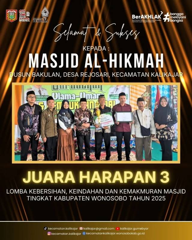 SELAMAT & SUKSES KEPADA MASJID AL-HIKMAH DUSUN BAKULAN, DESA REJOSARI, KECAMATAN KALIKAJAR